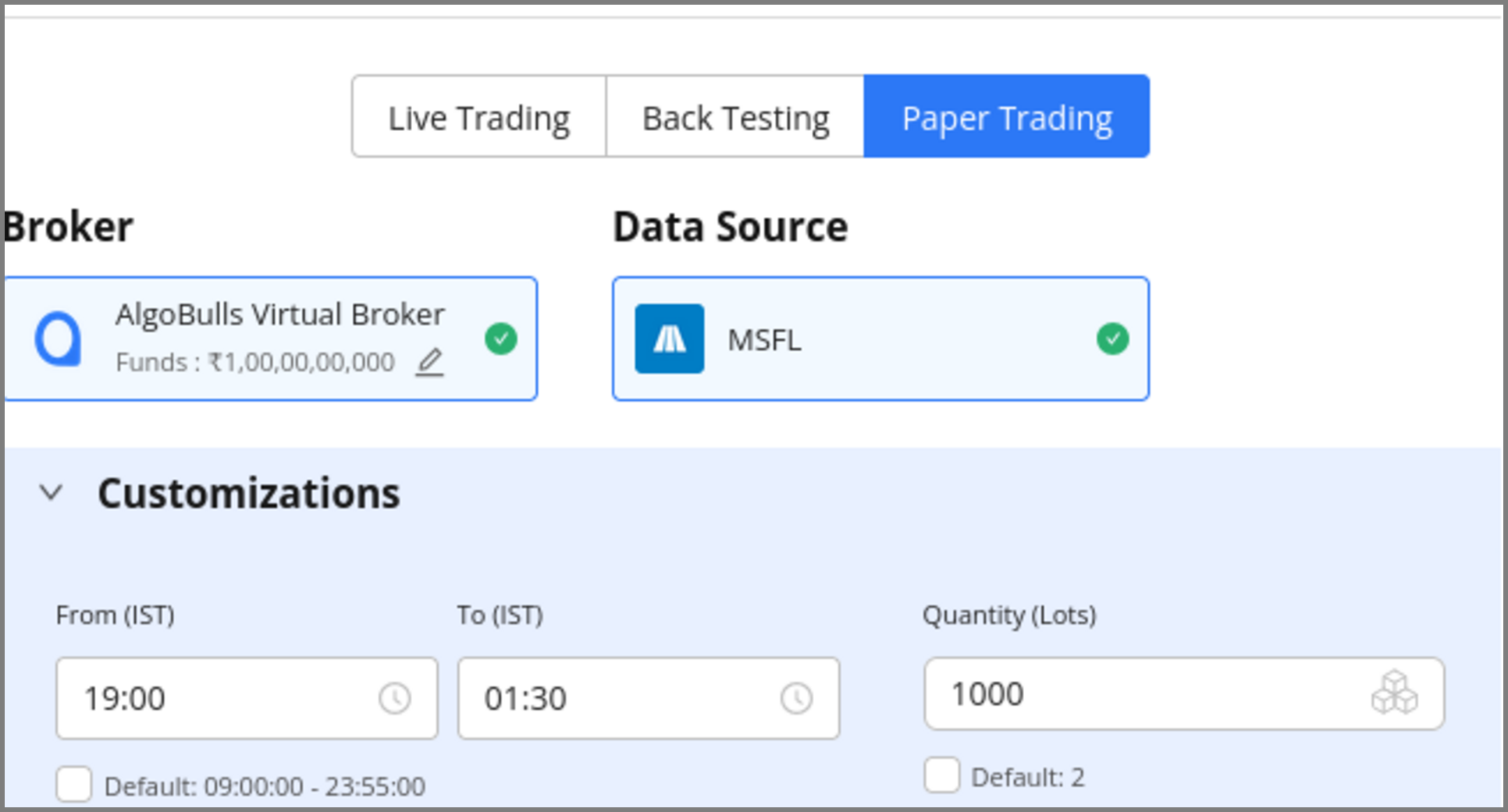 Paper Trading customisation